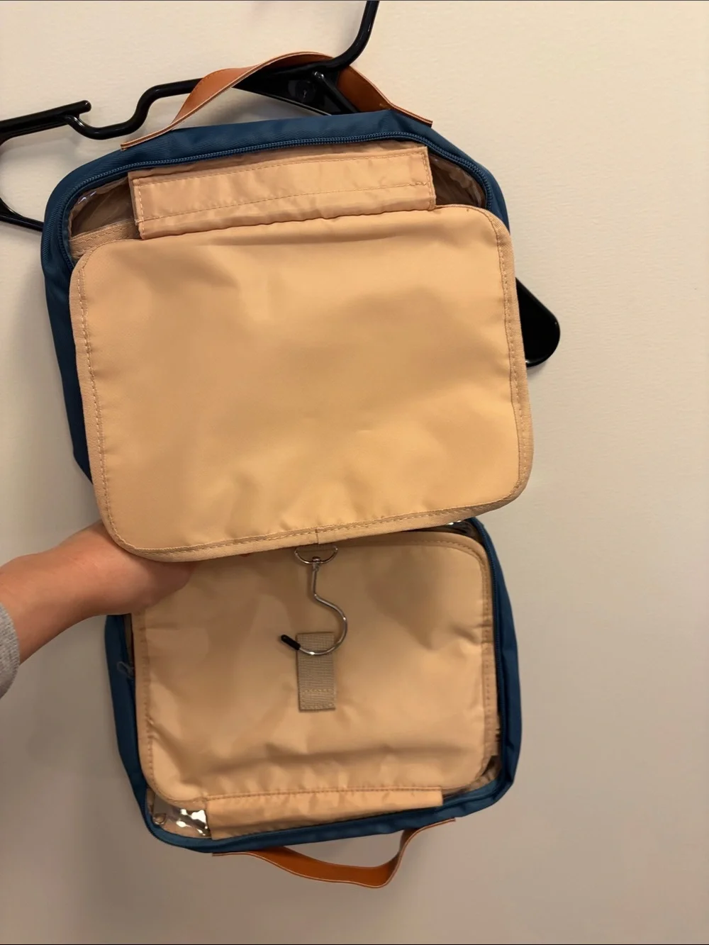 Blue and Tan Quilted Makeup Organizer Case